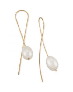 Cultured Freshwater Pearl (10 x 8mm) Threader Earrings in 14k Gold