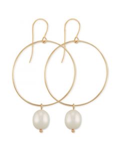 Cultured Freshwater Pearl (10 x 8mm) Drop Hoop Earrings in 14k Gold