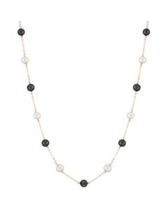 Cultured Freshwater Pearl (5mm) & Onyx (5mm) 18" Collar Necklace in 14k Gold