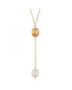 Cultured Freshwater Pearl (10 x 8mm) Lariat Necklace in 14k Gold, 18" + 1" extender