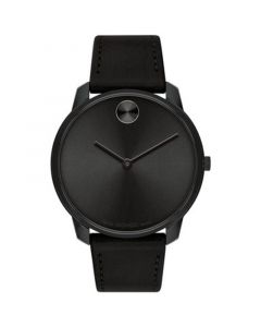 Men's Swiss Bold Black Leather Strap Watch 42mm