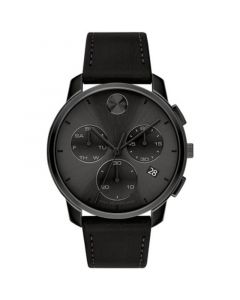 Men's Swiss Chronograph Bold Black Leather Strap Watch 42mm