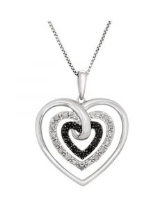 Black Diamond (1/10 ct. t.w.) & White Diamond (1/20 ct. t.w.) Open Heart 18" Pendant Necklace in Sterling Silver