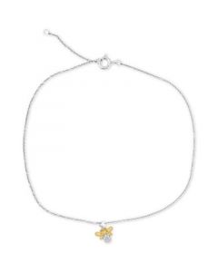 Diamond Accent Bee Ankle Bracelet in Sterling Silver & 14k Gold-Plate