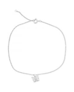 Diamond Accent Butterfly Ankle Bracelet in Sterling Silver