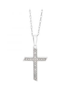 Diamond Cross 18" Pendant Necklace (1/10 ct. t.w.) in Sterling Silver