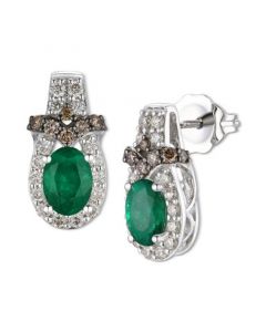 Emerald (5/8 ct. t.w.) & Diamond (1/2 ct. t.w.) Stud Earrings in 14k White Gold