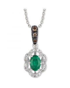 Emerald (1/3 ct. t.w.) & Diamond (1/5 ct. t.w.) Adjustable Pendant Necklace in 14k White Gold