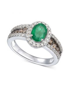 Emerald (3/4 ct. t.w.) & Diamond (7/8 ct. t.w.) Ring in 14k White Gold