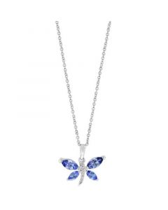 EFFY® Tanzanite (7/8 ct. t.w.) & Diamond Accent 18" Dragonfly Pendant Necklace in Sterling Silver