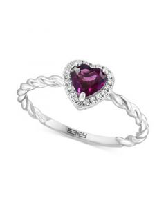 EFFY® Rhodolite (1/2 ct. t.w.) & Diamond (1/20 ct. t.w.) Heart Ring in Sterling Silver