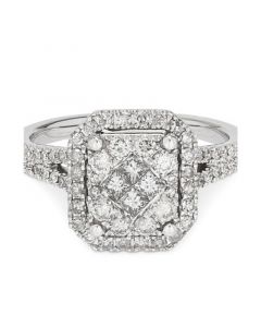 Diamond Princess Cluster Ring (1 ct. t.w.) in 10k White Gold