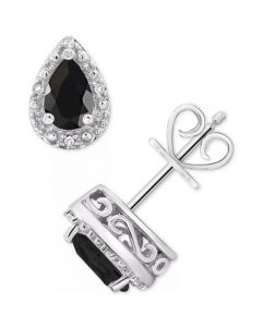 Onyx & Diamond Accent Pear Stud Earrings in Sterling Silver (Also in Turquoise & Labradorite)