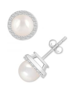 Cultured Freshwater Pearl (6mm) & Lab-Created White Sapphire (1/5 ct. t.w.) Halo Stud Earrings in 10k White Gold