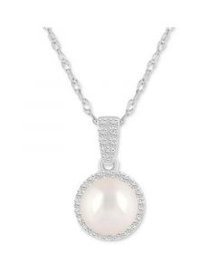 Cultured Freshwater Pearl (7mm) & Lab-Created White Sapphire (1/6 ct. t.w.) 18" Pendant Necklace in 10k White Gold