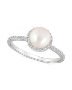 Cultured Freshwater Pearl (7mm) & Lab-Created White Sapphire (1/5 ct. t.w.) Halo Ring in 10k White Gold