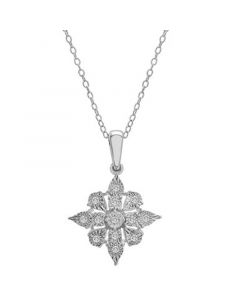 Diamond Cluster 18" Pendant Necklace (1/10 ct. t.w.)  in Sterling Silver, Created for Macy's