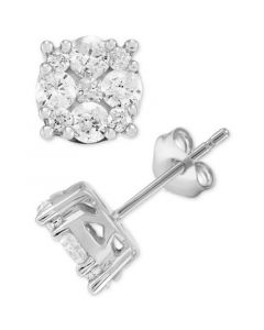 Diamond Cluster Stud Earrings (1 ct. t.w.) in 10k White Gold