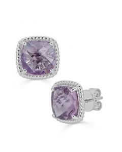 Green Amethyst Cushion Stud Earrings (6 ct. t.w.) in Sterling Silver (Also in Mystic Topaz and Pink Amethyst)