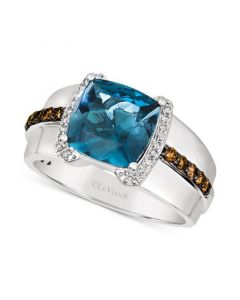 Men's Deep Sea Blue Topaz (4-1/2 ct. t.w.) & Diamond (3/8 ct. t.w.) Ring in Sterling Silver