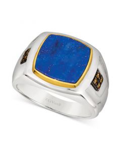 Men's Lapis Lazuli & Chocolate Diamond (1/10 ct. t.w.) Ring in Sterling Silver & 14k Gold