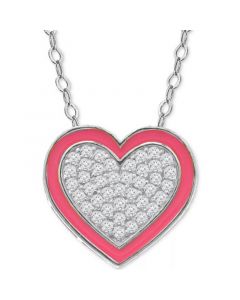 Cubic Zirconia & Enamel Heart Pendant Necklace, 16" + 2" extender, Created for Macy's