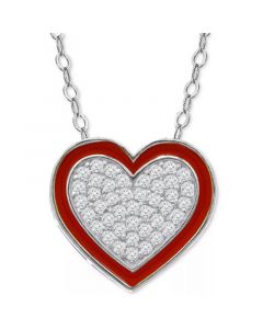 Cubic Zirconia & Red Enamel Heart Pendant Necklace, 16" + 2" extender, Created for Macy's