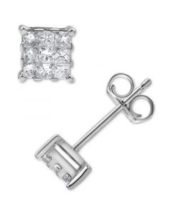 Diamond Princess Cluster Stud Earrings (1/3 ct. t.w.) in 14k White Gold