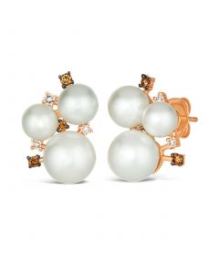 Vanilla Pearl (5-8mm) & Diamond (1/5 ct. t.w.) Trio Cluster Stud Earrings in 14k Rose Gold