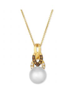 Vanilla Pearl (8mm) & Diamond (1/10 ct. t.w.) Adjustable Pendant Necklace in 14k Gold