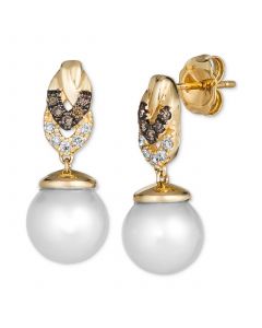 Vanilla Pearl (8mm) & Diamond (1/5 ct. t.w.) Drop Earrings in 14k Gold