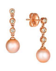 Strawberry Pearl (6mm) & Nude Diamond (1/6 ct. t.w.) Drop Earrings in 14k Rose Gold