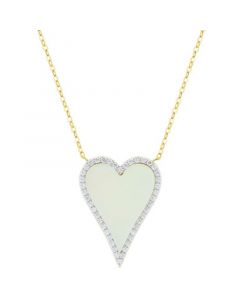 Mother-of-Pearl & Diamond (1/5 ct. t.w.) Heart 17" Pendant Necklace in 10k Gold