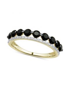 Onyx & Diamond (1/10 ct. t.w.) Double Stack Ring in 14k Gold