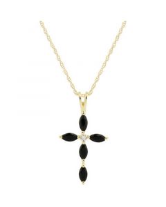 Onyx & Diamond Accent Cross 18" Pendant Necklace in 14k Gold