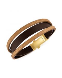 Two-Tone Triple Strap Leather Layered Bracelet in 18k Gold-Plated Sterling Silver, Created for Macy's