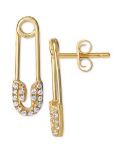 Cubic Zirconia Safety Pin Drop Earrings in 14k Gold Sterling Silver, Created for Macy's