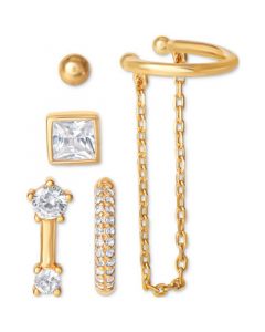 5-Pc. Set Cubic Zirconia Single Stud & Cuff Earrings in 14k Gold-Plated Sterling Silver, Created for Macy's