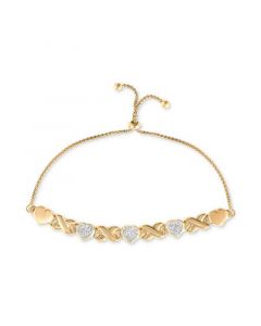 Cubic Zirconia Heart & X Bolo Bracelet in 14k Gold-Plated Sterling Silver, Created for Macy's