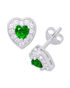 Green Quartz (3/8 ct. t.w.) & Lab-Created White Sapphire (1/3 ct. t.w.) Halo Heart Stud Earrings in Sterling Silver