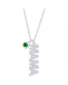 Blue Topaz (1/2 ct. t.w.) & Cubic Zirconia Bezel Stone & Mama 18" Pendant Necklace in Sterling Silver (Also in Green Quartz)