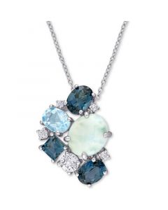 Larimar (5-1/2 ct. t.w.) & Multicolor Topaz (6-1/3 ct. t.w.) Cluster 18" Pendant Necklace in Sterling Silver