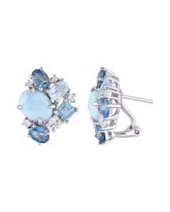 Larimar (6-3/8 ct. t.w.) & Multicolor Topaz (4-1/2 ct. t.w.) Cluster Stud Earrings in Sterling Silver