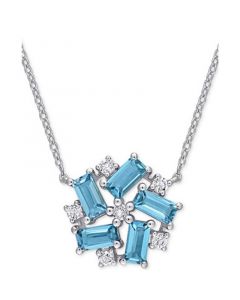 Blue & White Topaz Cluster 17" Pendant Necklace (2-3/5 ct. t.w.) in Sterling Silver