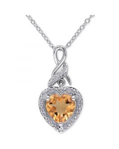 Citrine (1-5/8 ct. t.w.) & Diamond (1/20 ct. t.w.) Heart 18" Pendant Necklace in Sterling Silver