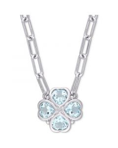 Blue Topaz (3-7/8 ct. t.w.) & Diamond Accent Heart Flower 18" Pendant Necklace in Sterling Silver