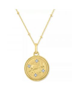 Diamond Accent Chinese Zodiac Disc 18" Pendant Necklace in 14k Gold-Plated Sterling Silver