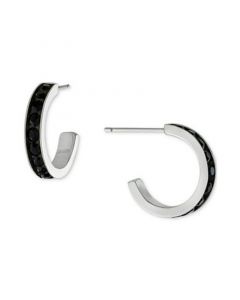 Black Crystal Small Hoop Earrings in Sterling Silver, 0.59", Created for Macy's