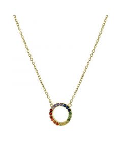 Cubic Zirconia Rainbow Circle Pendant Necklace in 18k Gold-Plated Sterling Silver, 16" + 2" extender, Created for Macy's