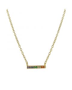 Cubic Zirconia Rainbow Bar Pendant Necklace in 18k Gold-Plated Sterling Silver, 16" + 2" extender, Created for Macy's